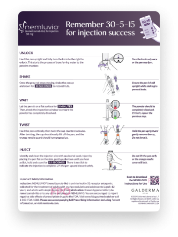 Image of the NEMLUVIO® (nemolizumab-ilto) injection support guide